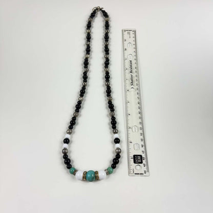 Fashion Jewelry Black, Turquoise & Silver Beaded Women's Necklace - Image 3