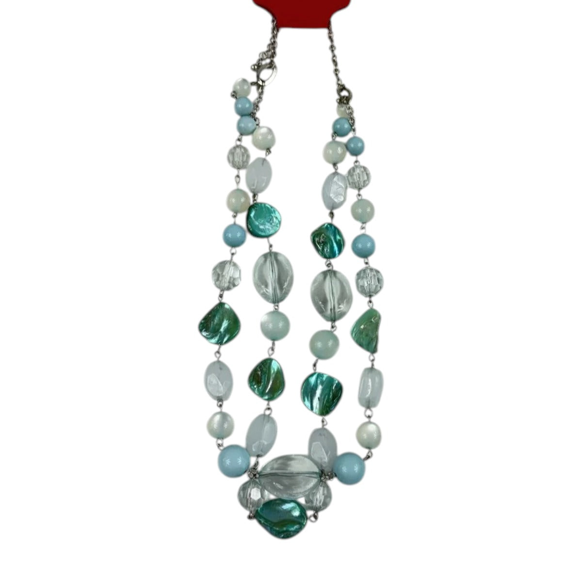 Fashion Jewelry Blue & White and Green Beaded Chain Women's Necklace - Image 1