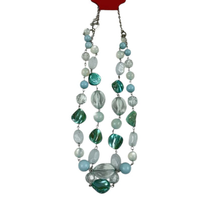 Fashion Jewelry Blue & White and Green Beaded Chain Women's Necklace - Image 1