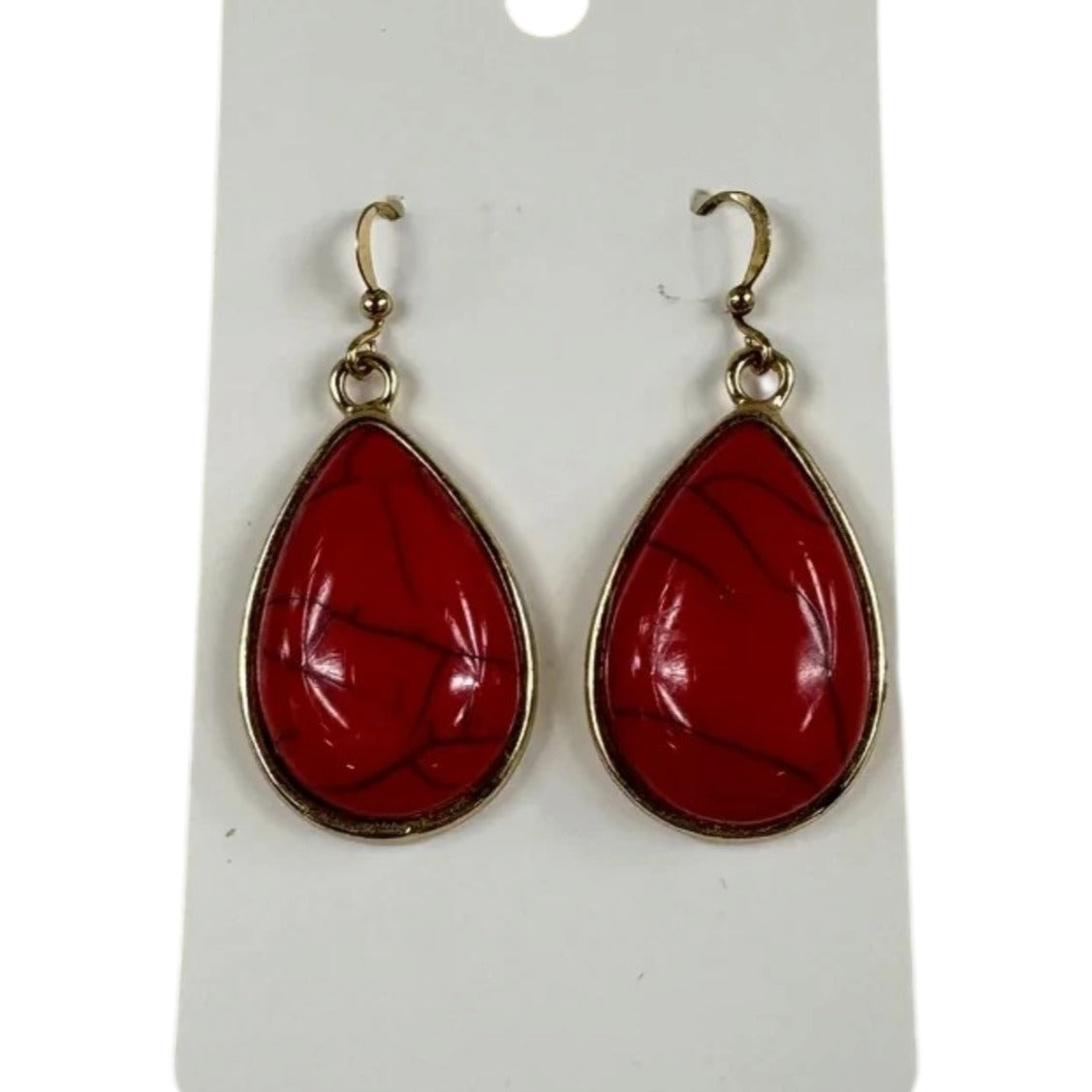Fashion Jewelry Gold Toned Red Stone Women's Fashion Earrings - Red - Image 1