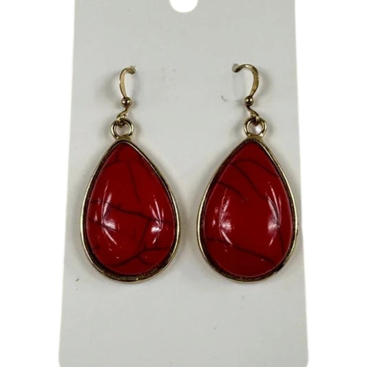 Fashion Jewelry Gold Toned Red Stone Women's Fashion Earrings - Red - Image 1