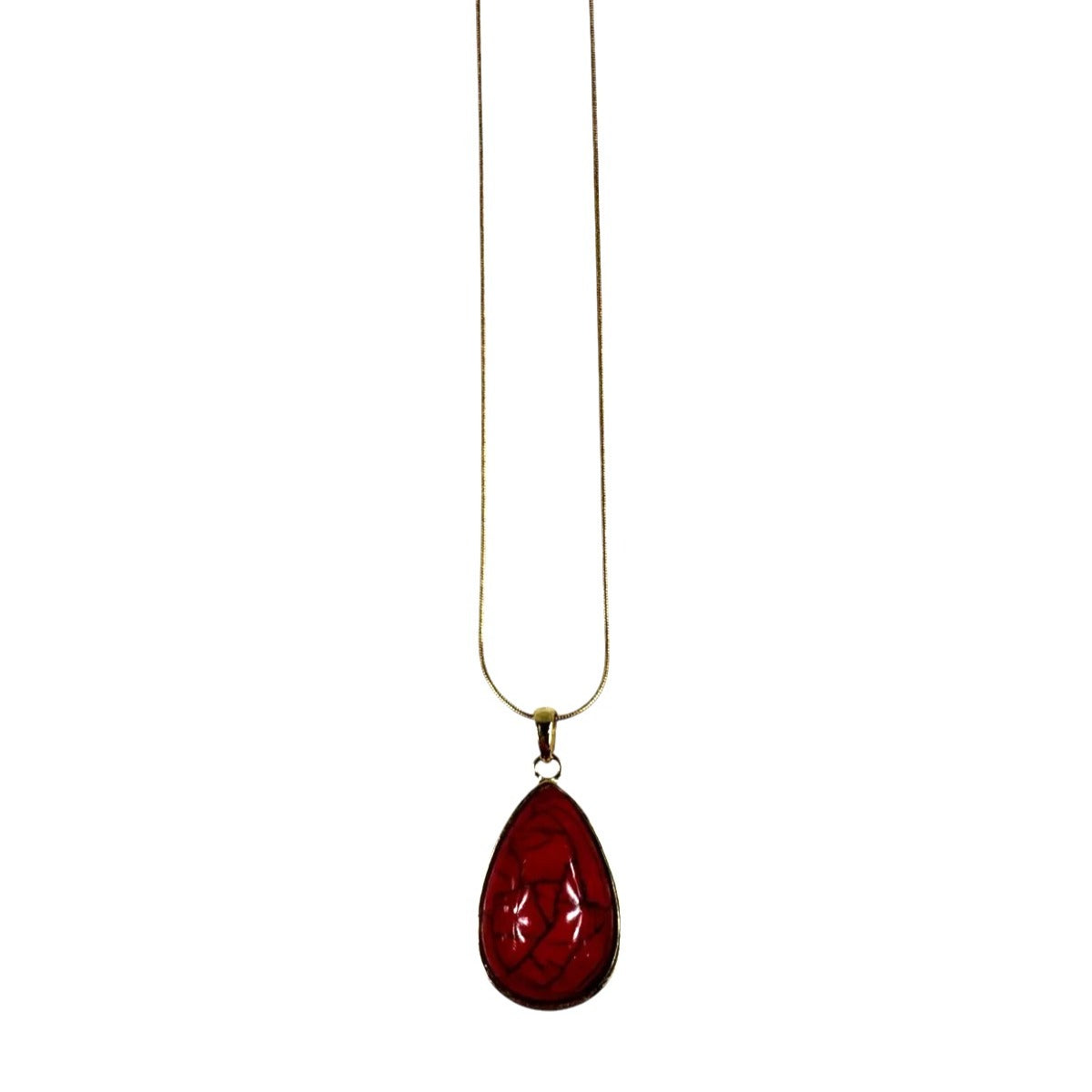 Fashion Jewelry Gold Toned Red Teardrop Pendant Women's Necklace - Gold - Image 1