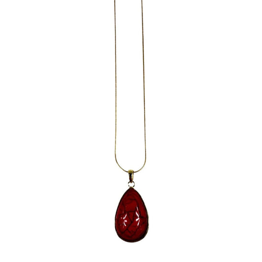 Fashion Jewelry Gold Toned Red Teardrop Pendant Women's Necklace - Gold - Image 1