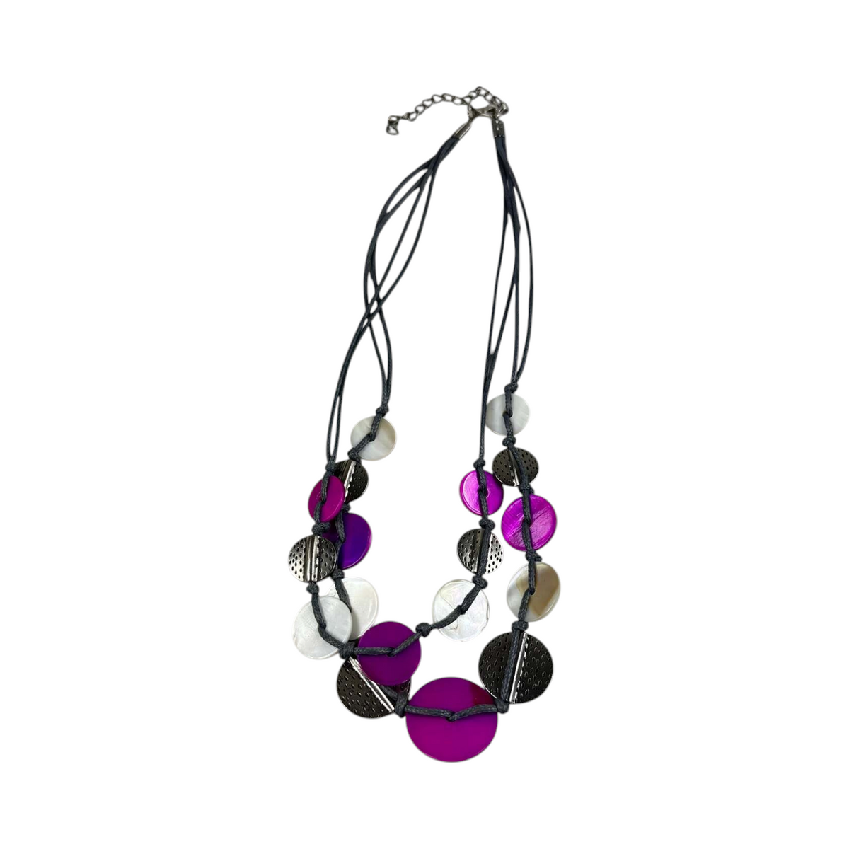 Fashion Jewelry Multi-Strand Cord With Purple, White & Silver Beaded Women's  Necklace - Image 1