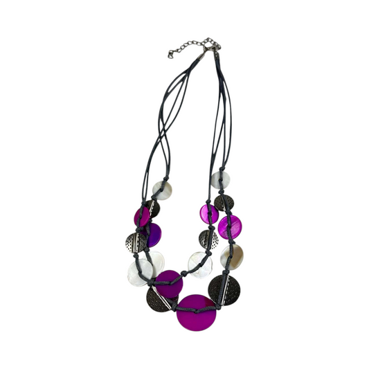 Fashion Jewelry Multi-Strand Cord With Purple, White & Silver Beaded Women's  Necklace - Image 1