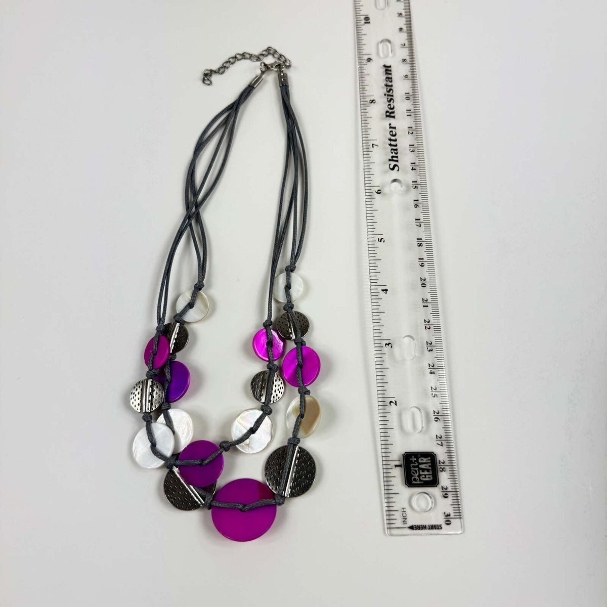 Fashion Jewelry Multi-Strand Cord With Purple, White & Silver Beaded Women's  Necklace - Image 3