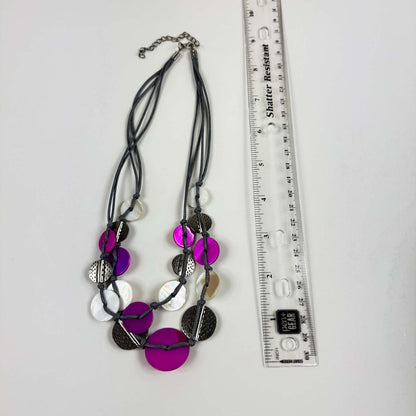 Fashion Jewelry Multi-Strand Cord With Purple, White & Silver Beaded Women's  Necklace - Image 3