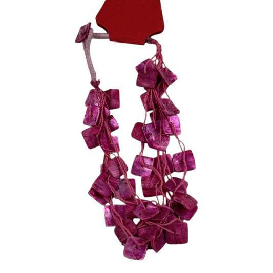 Fashion Jewelry Pink Square Shell String Beaded Women's Statement Necklace - Pink - Image 1
