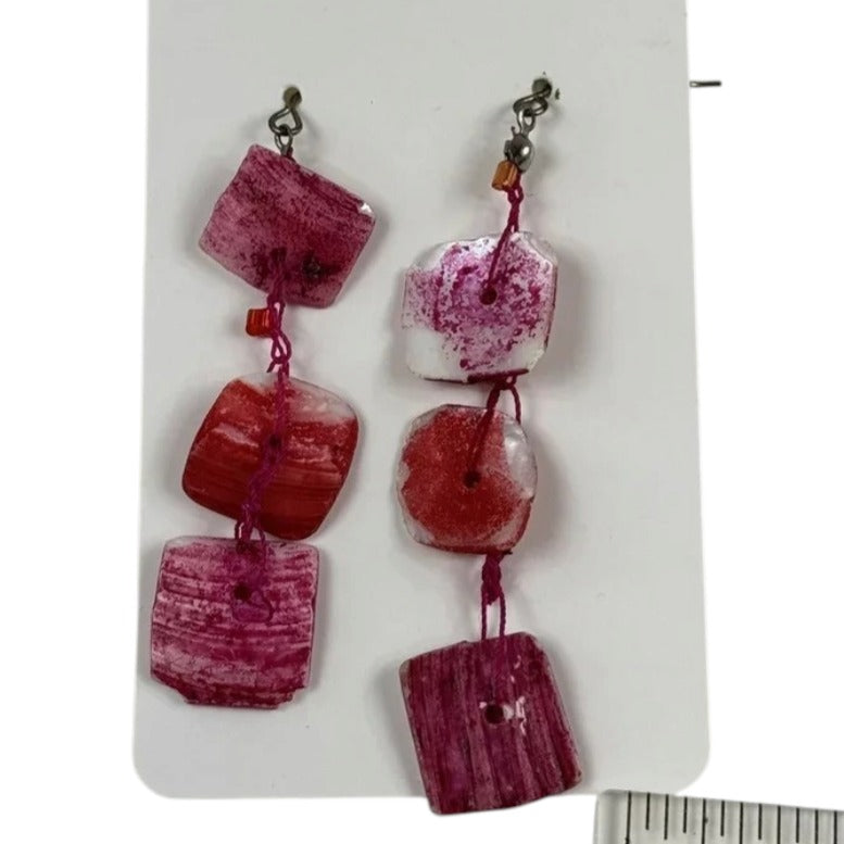 Fashion Jewelry Pink Square Shell String Beaded Women's Earrings - Pink - Image 1