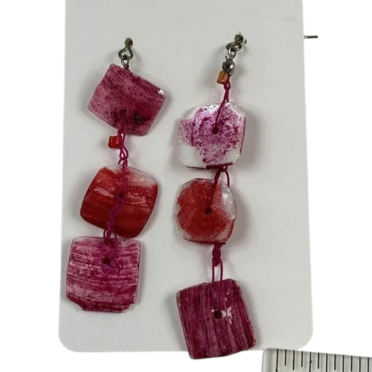 Fashion Jewelry Pink Square Shell String Beaded Women's Earrings - Pink - Image 1