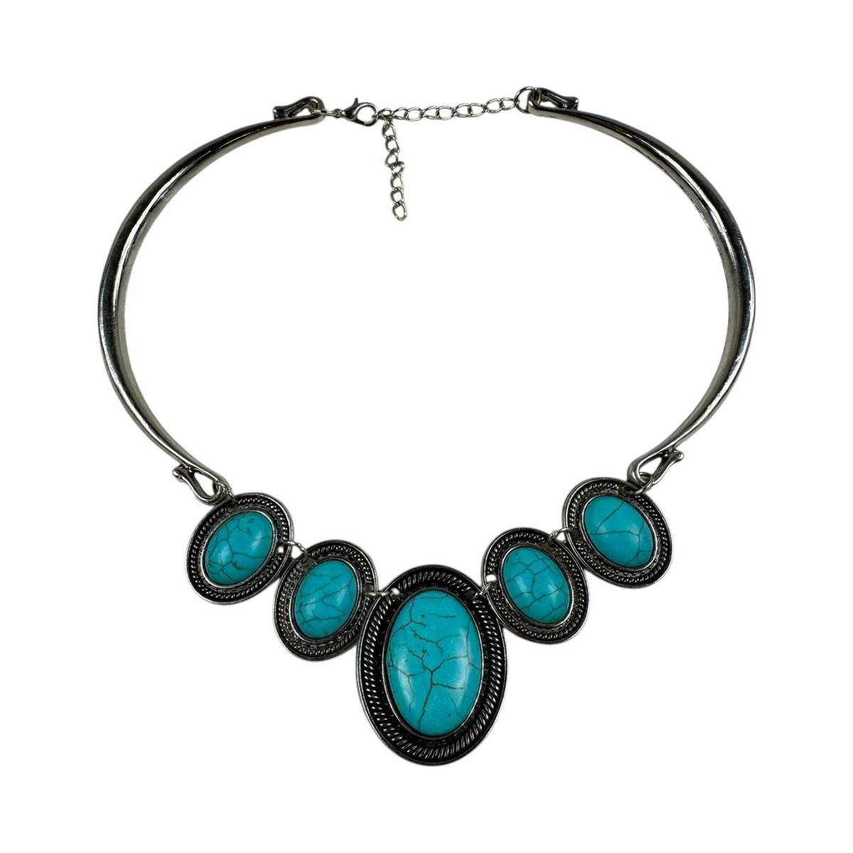 Fashion Jewelry Silver Bar With Framed Turquoise Stones Women's Necklace - Image 1