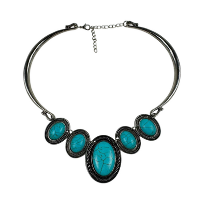Fashion Jewelry Silver Bar With Framed Turquoise Stones Women's Necklace - Image 1