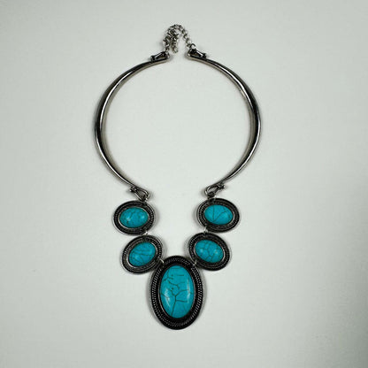 Fashion Jewelry Silver Bar With Framed Turquoise Stones Women's Necklace - Image 2