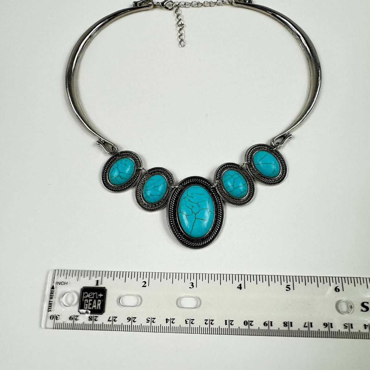 Fashion Jewelry Silver Bar With Framed Turquoise Stones Women's Necklace - Image 3