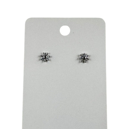 Fashion Jewelry Silver Tone Rhinestone Flower Stud Earrings - Image 1