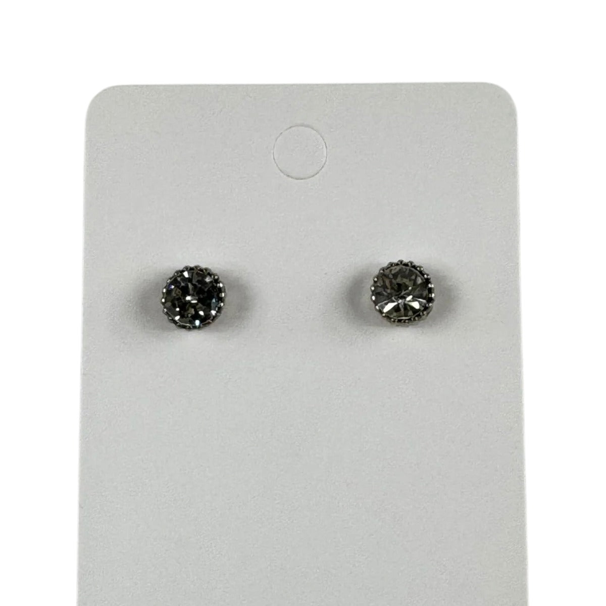 Fashion Jewelry Silver Tone Round Rhinestone Stud Earrings - Image 1