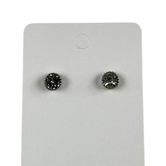 Fashion Jewelry Silver Tone Round Rhinestone Stud Earrings - Image 1