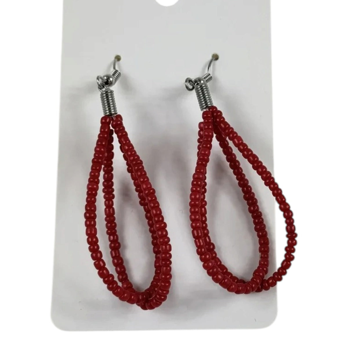 Fashion Jewelry Silver Toned Red Beaded Women's Earrings - Image 1