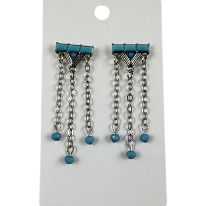 Fashion Jewelry Silver & Turquoise Tone Fringe Earrings - Image 1