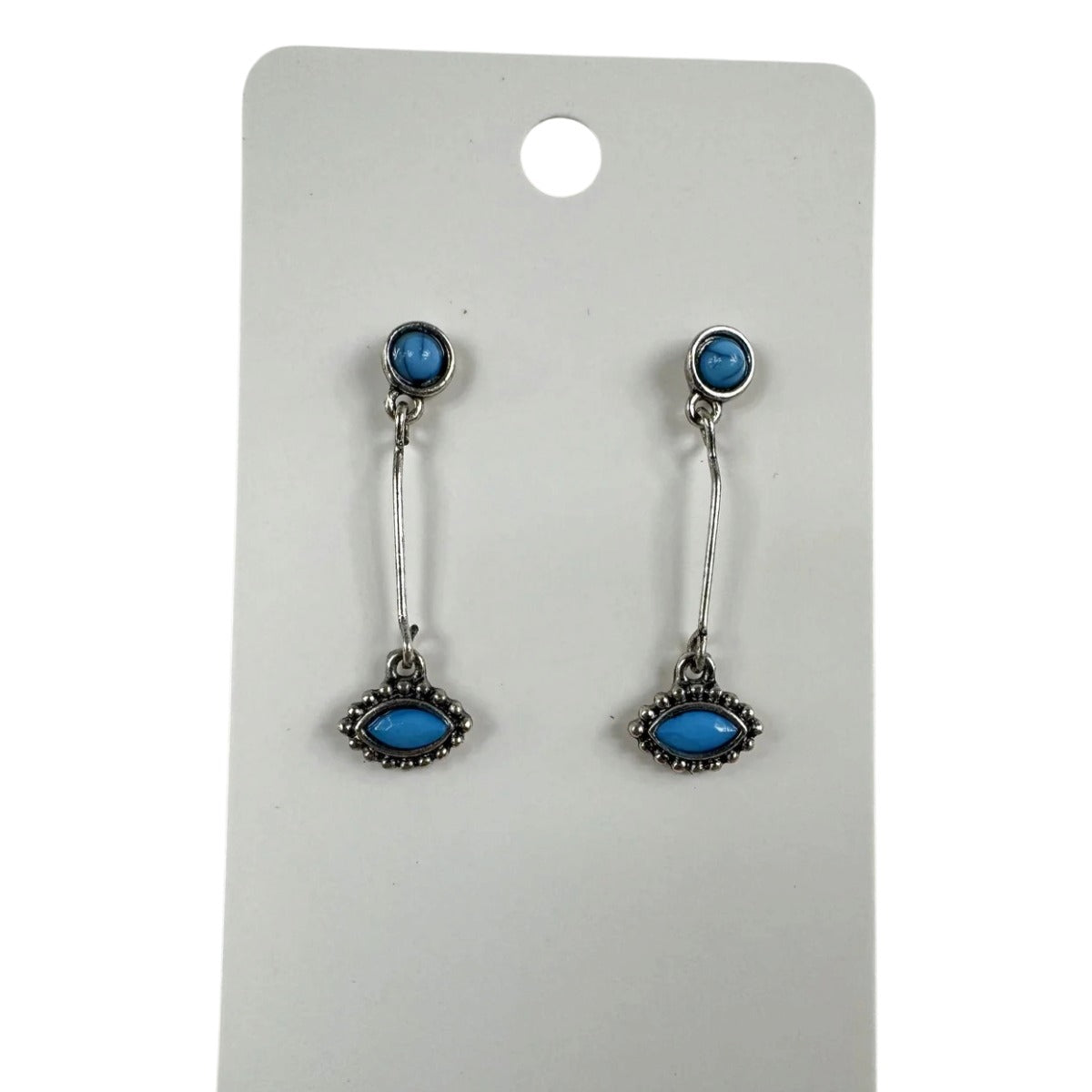 Fashion Jewelry Silver & Turquoise Toned Dangle Earrings - Image 1