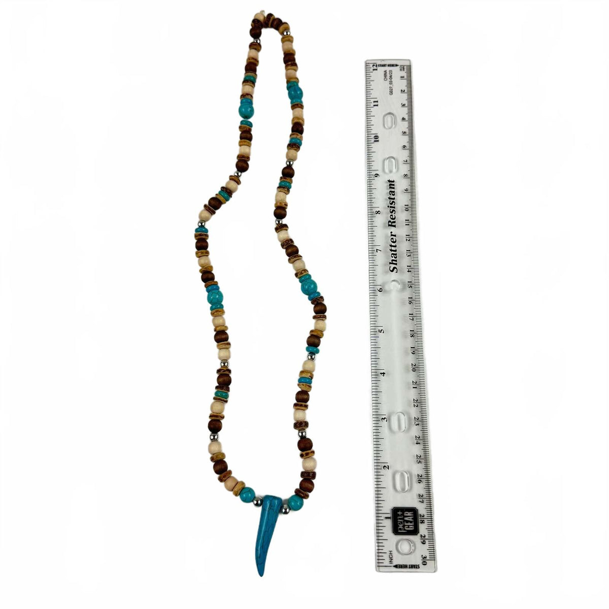 Fashion Jewelry Turquoise, Wooden & Silver Beaded Necklace - Image 3