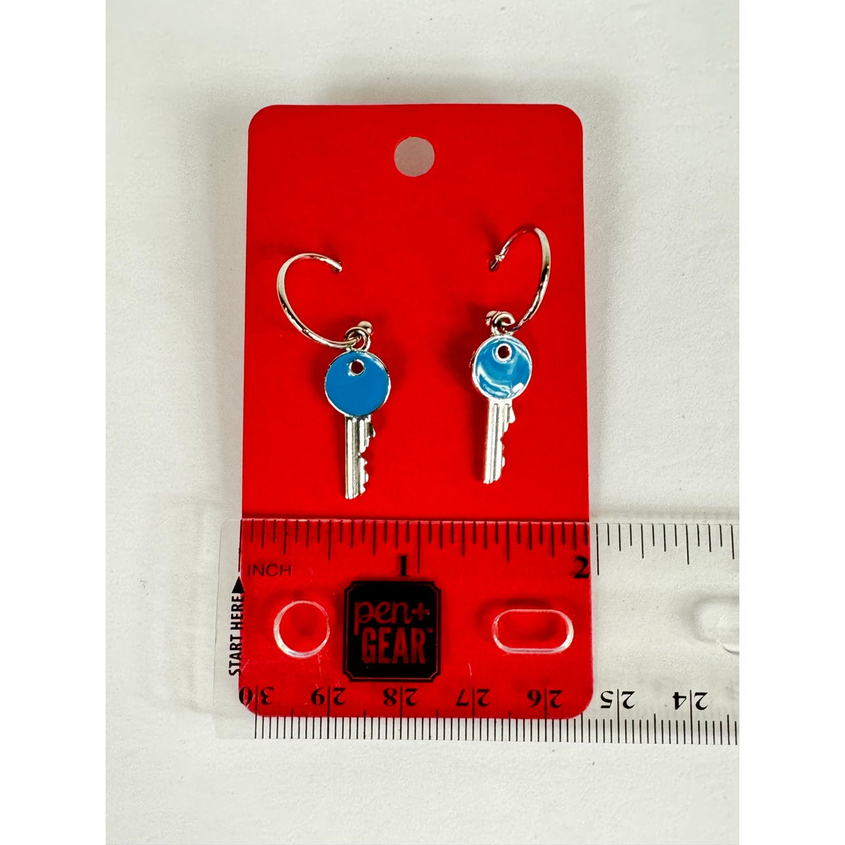 Fashion Jewelry Women's Blue Hoop Earrings Key Dangle Fishhook - Image 1