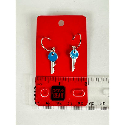 Fashion Jewelry Women's Blue Hoop Earrings Key Dangle Fishhook - Image 1