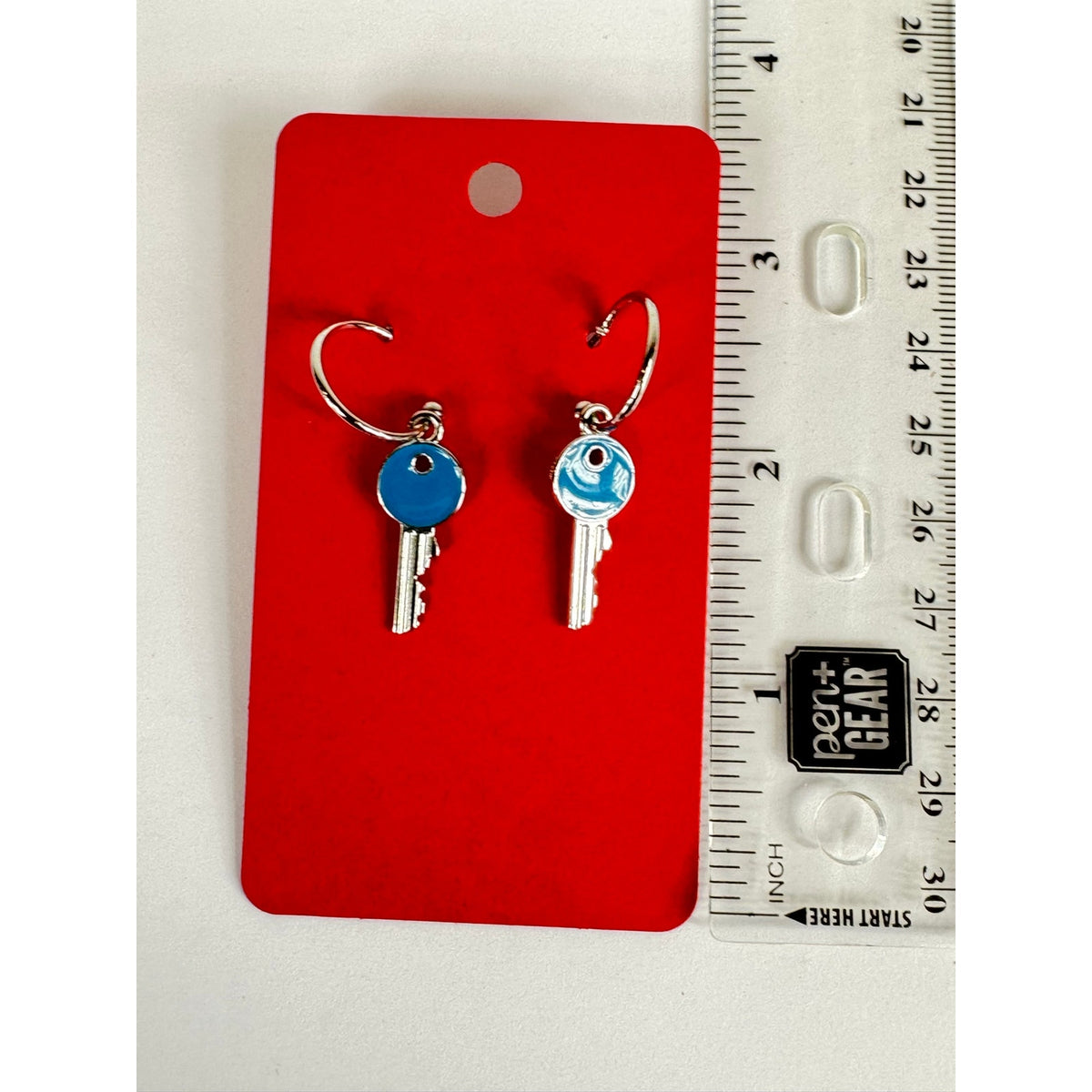 Fashion Jewelry Women's Blue Hoop Earrings Key Dangle Fishhook - Image 4