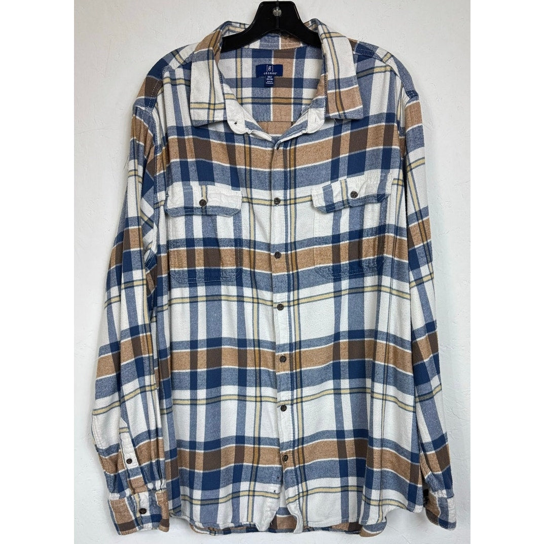 George White Plaid Long Sleeve Button Up Shirt Men's 3XL Tall