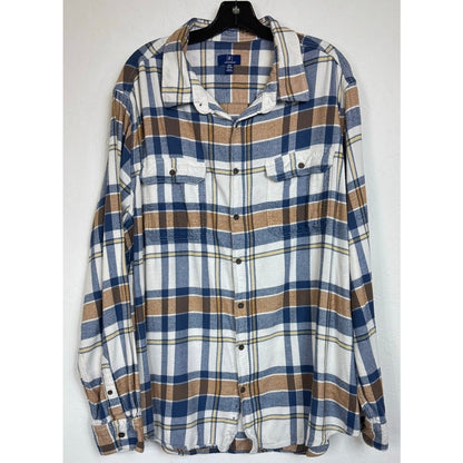 George White Plaid Long Sleeve Button Up Shirt Men's 3XL Tall