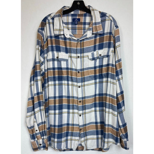 George White Plaid Long Sleeve Button Up Shirt Men's 3XL Tall