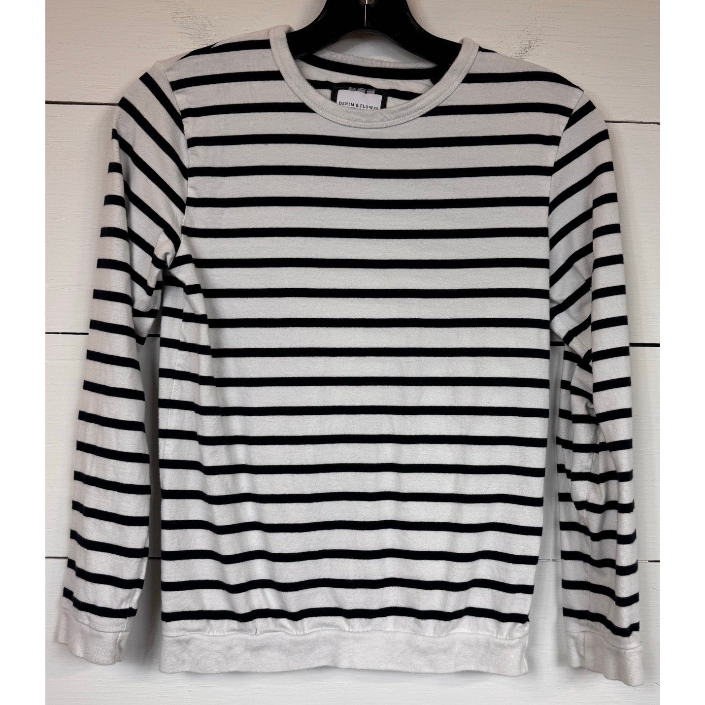 Denim & Flower Striped Long Sleeve T-Shirt Girl's Size 9/10