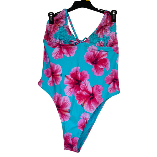 No Boundaries Women's Blue Hibiscus One-piece Size Large - Image 1