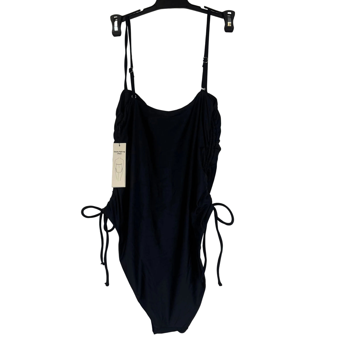Women's Rich Black Cheeky High Leg One-piece Size XL - Image 2