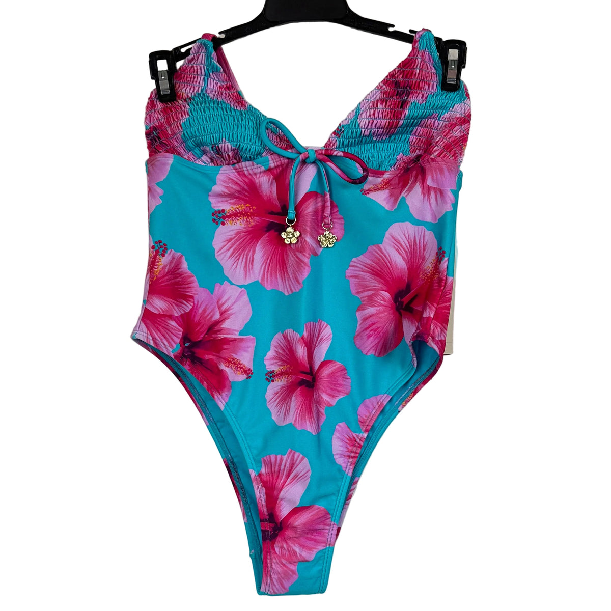 No Boundaries Women's Blue Hibiscus One-piece  XS - Image 1