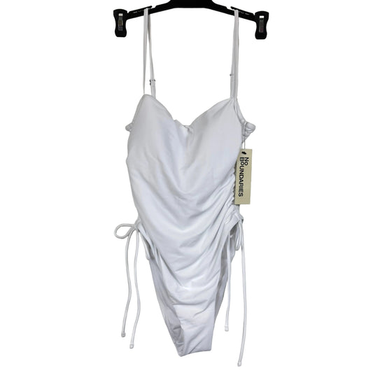 No Boundaries Women's Vivid White Cheeky High Leg One-piece Size Small - Image 1