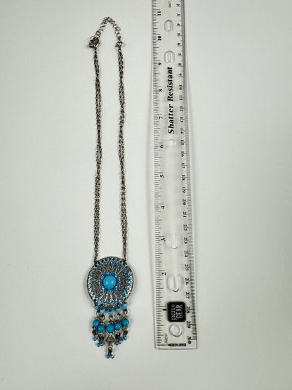 Fashion Jewelry Silver & Turquoise Dream Catcher Dual Chain Women's Necklace