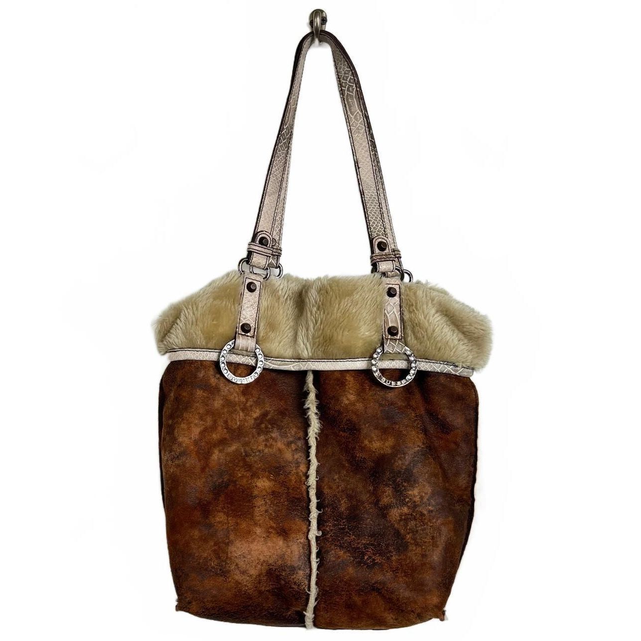 Vintage Guess Brown leather Shoulder bag silver hardware