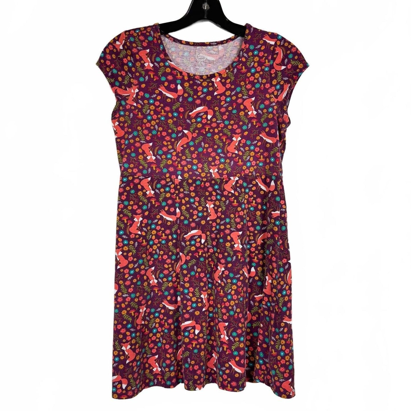 Wonder Nation Burgendy Short Sleeve Knee-Length Dress Girl's Size XL