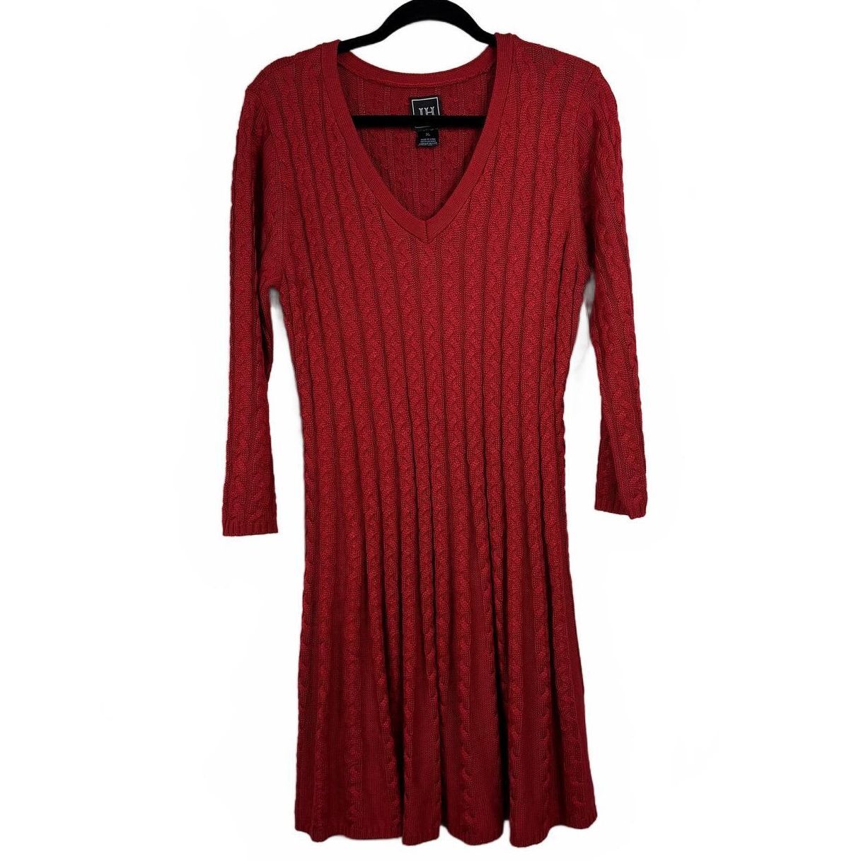 JH Red Long Sleeve Sweater Knee-Length Dress Women's XL