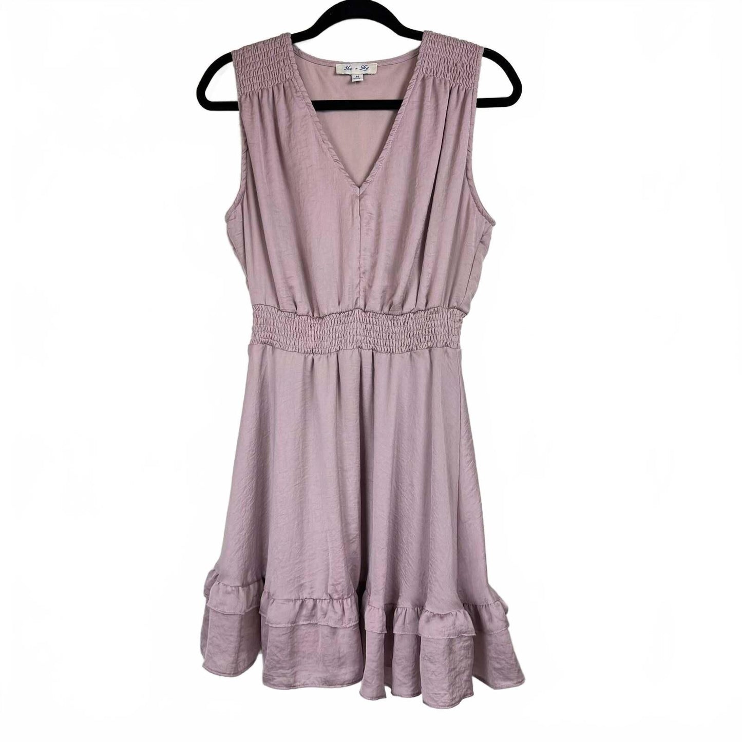 She + Sky Pink Sleeveless V-Neck Knee-Length Dress Women's Size Medium