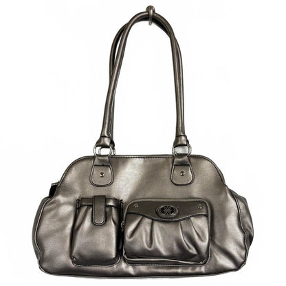 Metallic Gray shoulder bag silver hardware
