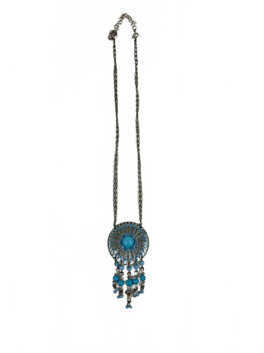 Fashion Jewelry Silver & Turquoise Dream Catcher Dual Chain Women's Necklace