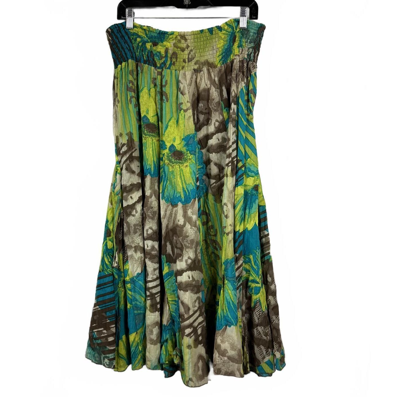 Multiples Green & Blue and Brown Midi Skirt Women's Size Large