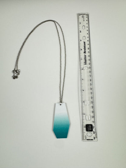 Fashion Jewelry White & Blue Wooden Pendant Silver Toned Chain Women's Necklace
