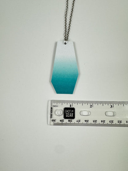 Fashion Jewelry White & Blue Wooden Pendant Silver Toned Chain Women's Necklace