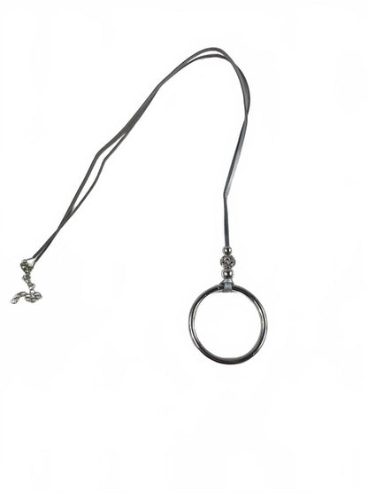 Fashion Jewelry Silver Toned Beads & Hoop On Faux Leather Cord Women's Necklace