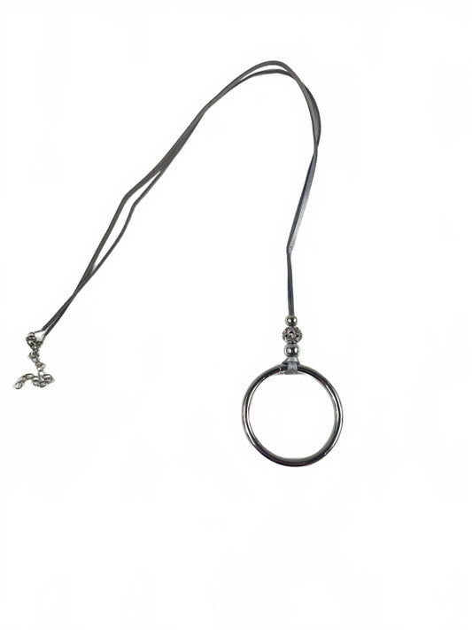Fashion Jewelry Silver Toned Beads & Hoop On Faux Leather Cord Women's Necklace