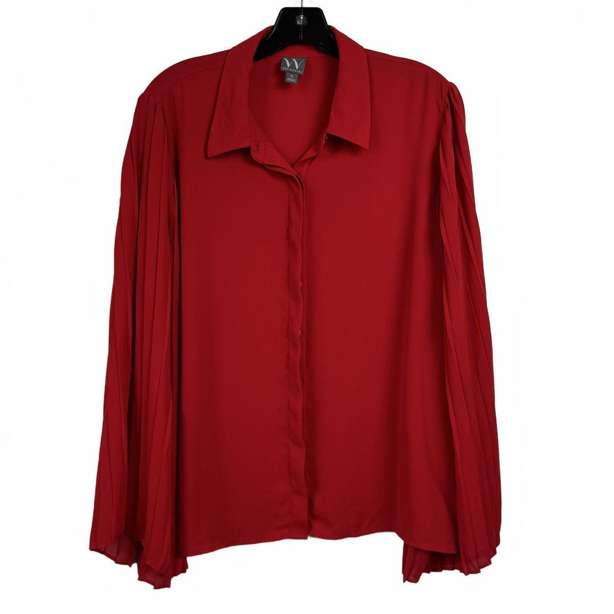 Worthington Red Long Sleeve Button Up Blouse Women Size XL