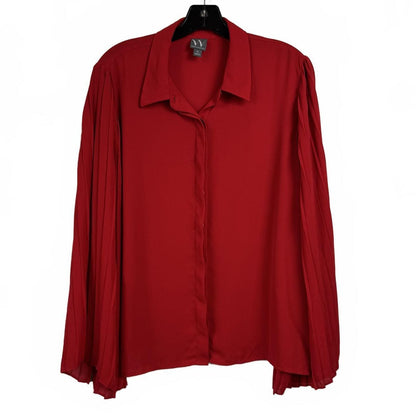 Worthington Red Long Sleeve Button Up Blouse Women Size XL